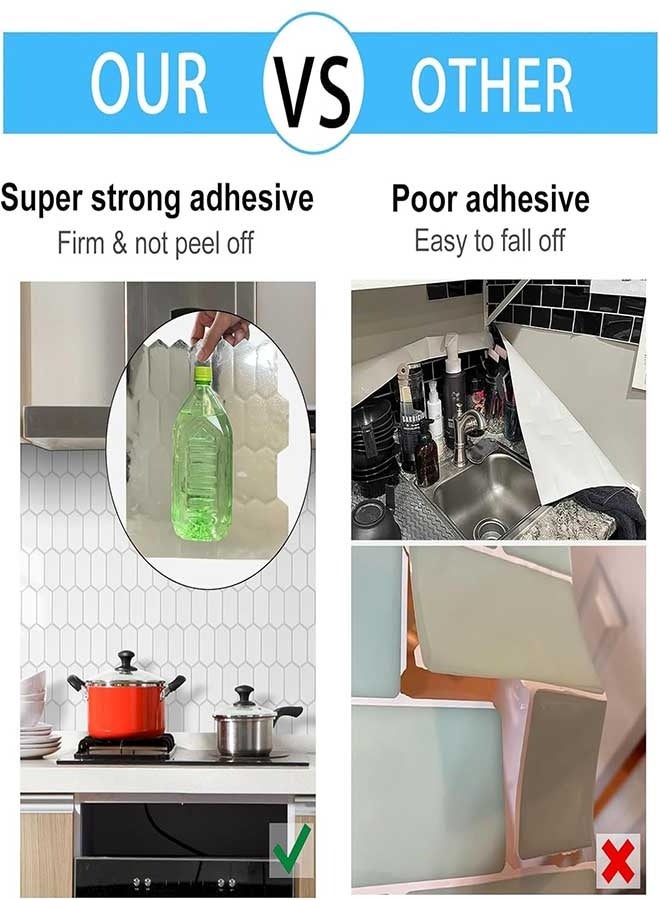 RAWAID Long Hexagon Peel and Stick Backsplash Tiles, 5-Sheet 3D Waterproof Self Adhesive Kitchen and Bathroom Wall Tiles, Easy to Install White Mosaic Wall Tile Sheets 12 x 12 Inches - Image 4